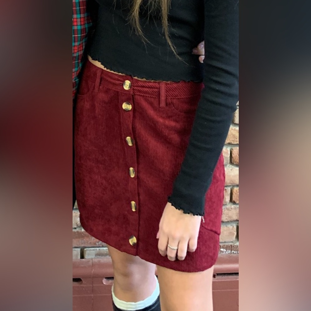 Corduroy button front skirt